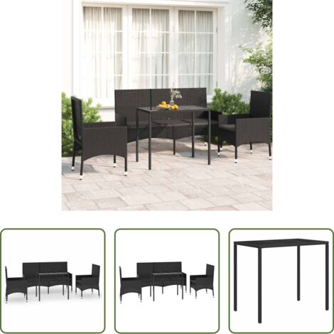 Sedie da giardino -  Set Divani da Giardino 4 pz con Cuscini Nero in Polyrattan