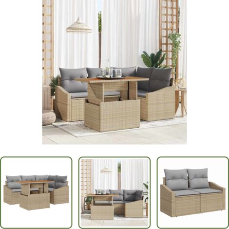 Sedie da giardino -  Set Divano da Giardino 5 pcs Beige Poly Rattan
