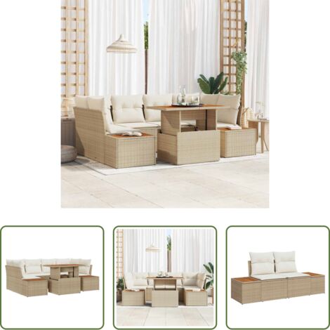 Sedie da giardino -  Set Divano da Giardino 7 pcs Beige Poly Rattan