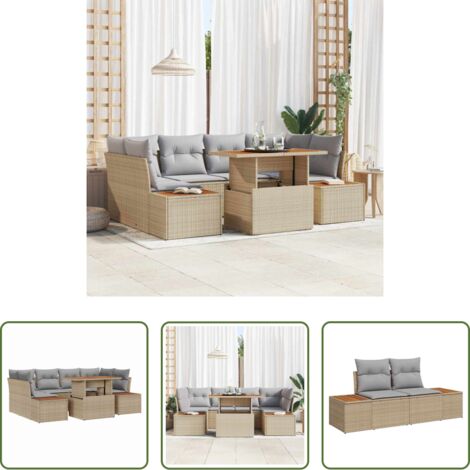 Sedie da giardino -  Set Divano da Giardino 7 pcs Beige Poly Rattan