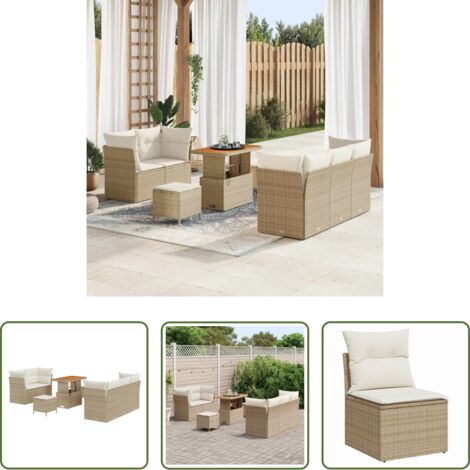 Sedie da giardino -  Set Divano da Giardino con cuscino 8 pcs beige e panna