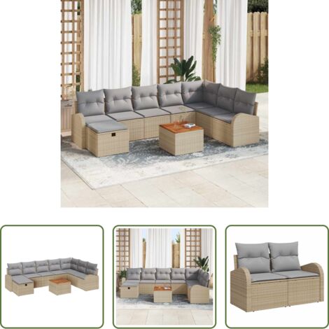 Sedie da giardino -  Set Divano da Giardino con cuscino 9 pcs Beige Poly Rattan