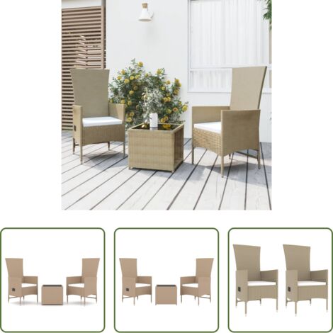Sedie da giardino -  Set Mobili da Giardino 3 pz Beige Polyrattan e Acciaio