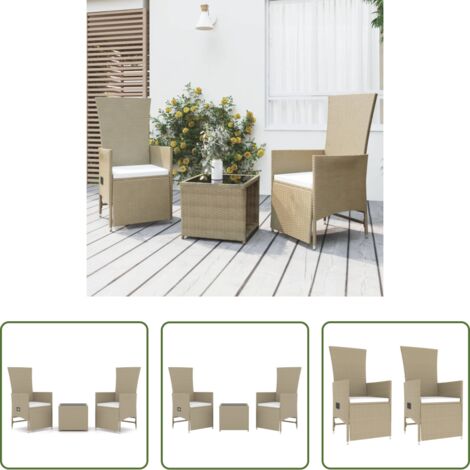 Sedie da giardino -  Set Mobili da Giardino 3 pz Beige Polyrattan e Acciaio