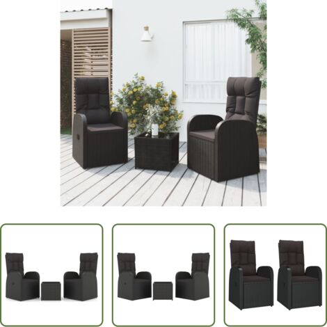Sedie da giardino -  Set Mobili da Giardino 3 pz Nero Polyrattan e Acciaio