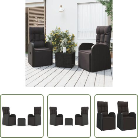 Sedie da giardino -  Set Mobili da Giardino 3 pz Nero Polyrattan e Acciaio