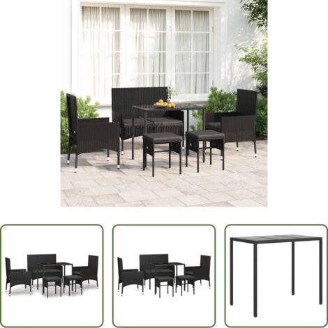 Sedie da giardino -  Set Mobili da Giardino 6 pz con Cuscini in Polyrattan Nero