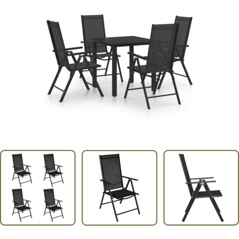 Sedie da giardino -  Set Mobili da Pranzo per Giardino 5 pz in Alluminio Nero
