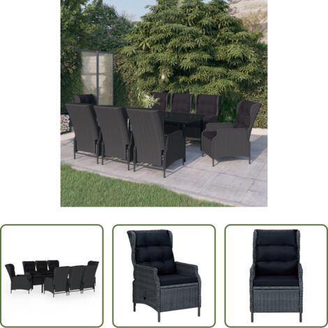 Sedie da giardino -  Set Mobili da Pranzo per Giardino 9 pz Grigio Scuro