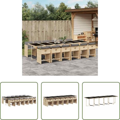 Sedie da giardino -  Set Pranzo da Giardino 13 pz con Cuscini Beige Misto Polyrattan