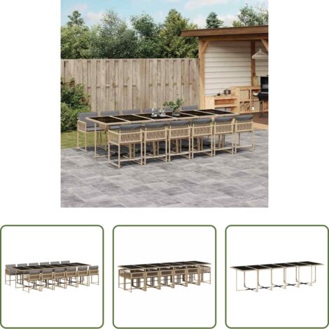 Sedie da giardino -  Set Pranzo da Giardino 13 pz con Cuscini Beige Misto Polyrattan