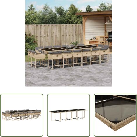 Sedie da giardino -  Set Pranzo da Giardino 17 pz con Cuscini Beige Misto Polyrattan
