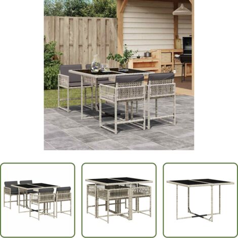 Sedie da giardino -  Set Pranzo da Giardino 5pz con Cuscini Grigio Chiaro Polyrattan