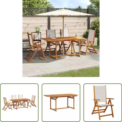 Sedie da giardino -  Set Pranzo da Giardino 5pz Legno Massello di Acacia e Textilene