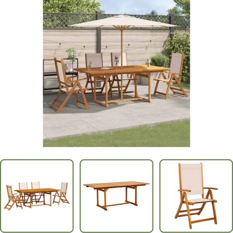 Sedie da giardino -  Set Pranzo da Giardino 5pz Legno Massello di Acacia e Textilene