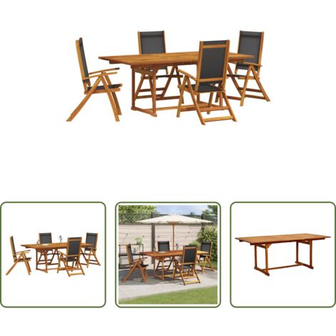 Sedie da giardino -  Set Pranzo da Giardino 5pz Legno Massello di Acacia e Textilene