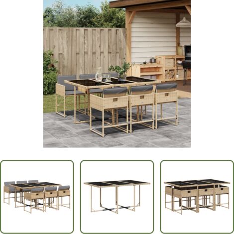 Sedie da giardino -  Set Pranzo da Giardino 7 pz con Cuscini Beige Misto Polyrattan