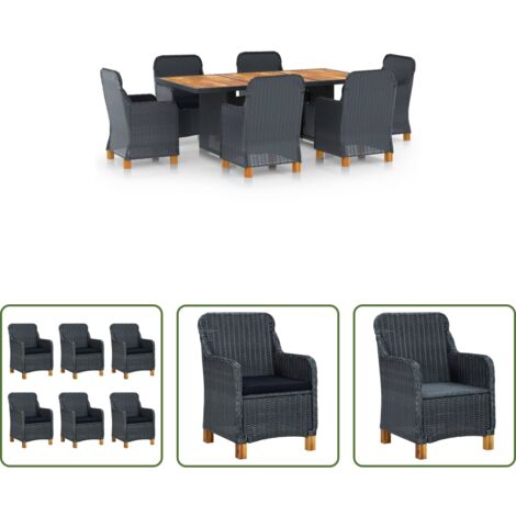 Sedie da giardino -  Set Pranzo da Giardino 7 pz con Cuscini Polyrattan Grigio Scuro