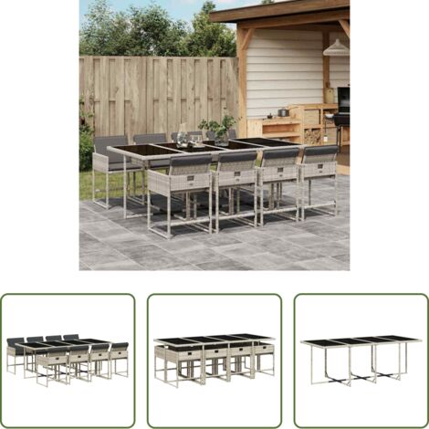 Sedie da giardino -  Set Pranzo da Giardino 9pz con Cuscini Grigio Chiaro Polyrattan