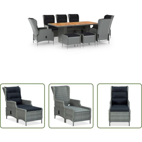 Sedie da giardino -  Set Pranzo da Giardino 9pz con Cuscini Polyrattan Grigio Chiaro