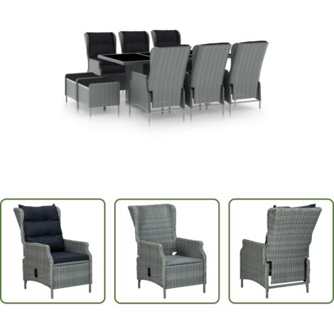 Sedie da giardino -  Set Pranzo da Giardino 9pz con Cuscini Polyrattan Grigio Chiaro