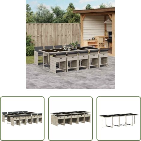 Sedie da giardino -  Set Pranzo Giardino 11pz con Cuscini Grigio Chiaro Polyrattan