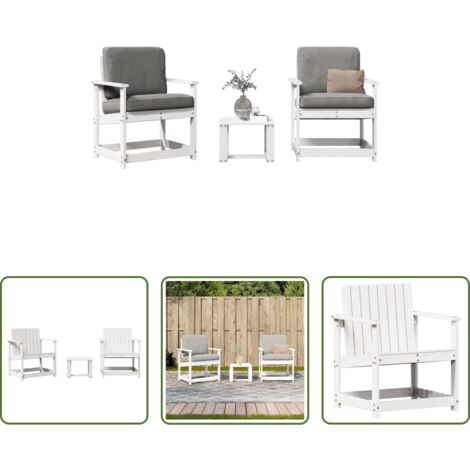Sedie da giardino -  Set Salotto da Giardino 3 pz Bianco in Legno Massello di Pino