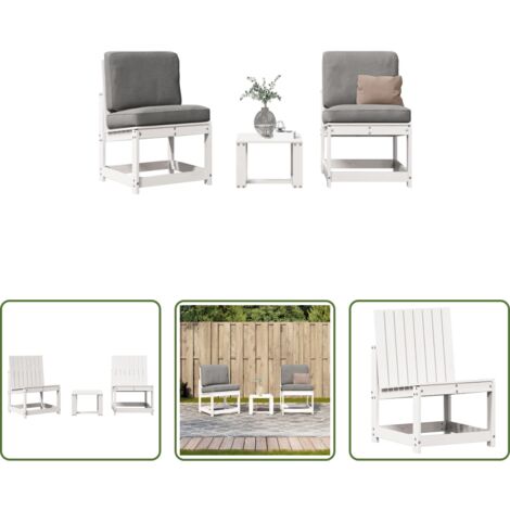 Sedie da giardino -  Set Salotto da Giardino 3 pz Bianco in Legno Massello di Pino