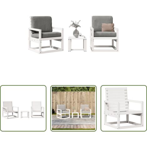 Sedie da giardino -  Set Salotto da Giardino 3 pz Bianco in Legno Massello di Pino