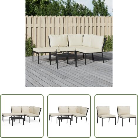 Sedie da giardino -  Set Salotto da Giardino 5pz con Cuscini Sabbia in Acciaio