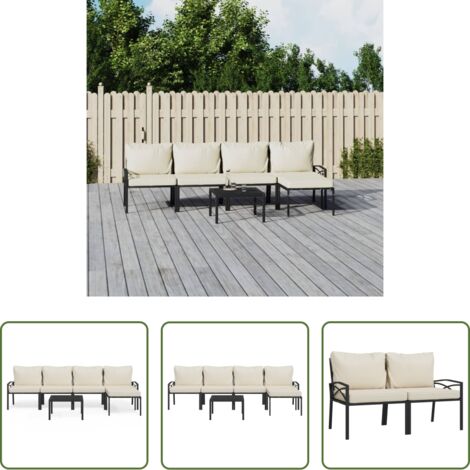 Sedie da giardino -  Set Salotto da Giardino 6pz con Cuscini Sabbia in Acciaio