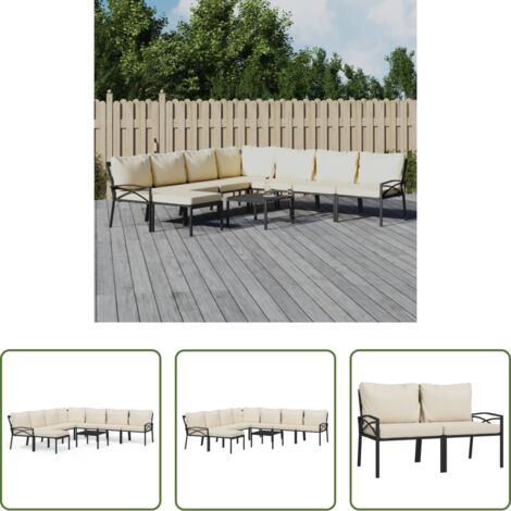 Sedie da giardino -  Set Salotto da Giardino 9pz con Cuscini Sabbia in Acciaio