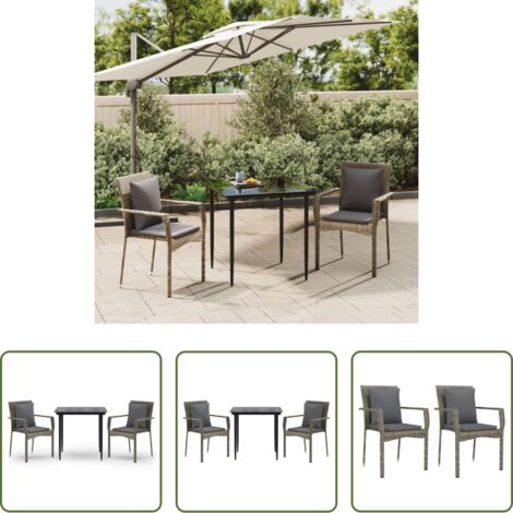 Sedie da giardino -  Set Salotto Giardino 3 pz con Cuscini Nero e Grigio Polyrattan