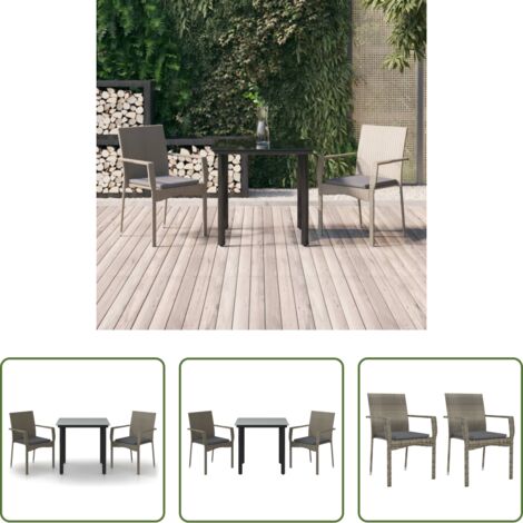 Sedie da giardino -  Set Salotto Giardino 3 pz con Cuscini Nero e Grigio Polyrattan