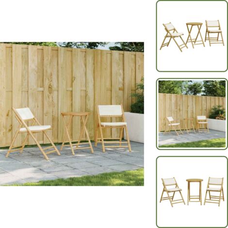 Sedie da giardino - vidaXL Set da Bistrot Pieghevole 3 pz Cuscini Bianco Crema in Bambù - Cuscini in bambù