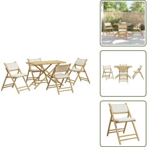 Sedie da giardino - vidaXL Set da Bistrot Pieghevole 5 pz Cuscini Bianco Crema in Bambù - Cuscini in bambù