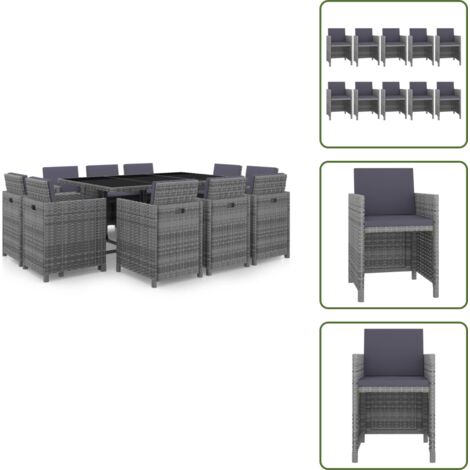 Sedie da giardino - vidaXL Set da Pranzo da Giardino 11 pz con Cuscini Polyrattan Grigio - Cuscini da giardino