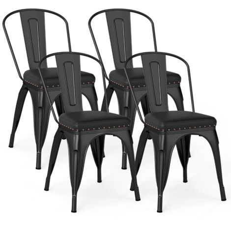 Sedie da impilabili schienali rimovibili sedile imbottito pelle artificiale set 4 metallo Nero