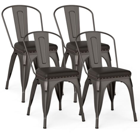 Sedie da impilabili schienali rimovibili sedile imbottito pelle artificiale set 4 metallo Pistola