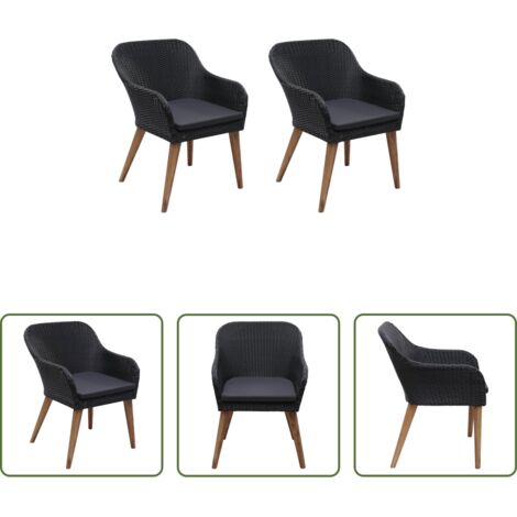 Sedie da patio -  Sedie da Esterno con Cuscini 2 pz in Polyrattan Nero