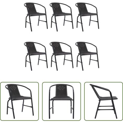 Sedie da patio -  Sedie da Giardino 6 pz in Plastica Rattan e Acciaio 110 kg