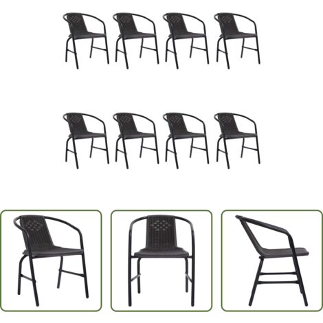 Sedie da patio -  Sedie da Giardino 8 pz in Plastica Rattan e Acciaio 110 kg