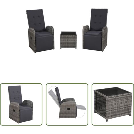 Sedie da patio -  Set da Bistrot 3 pz con Cuscini in Polyrattan Grigio
