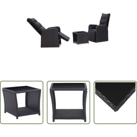 Sedie da patio -  Set da Bistrot 3 pz con Cuscini in Polyrattan Nero