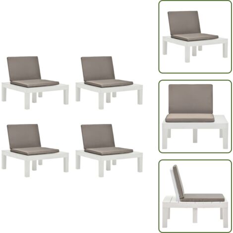 Sedie da patio - vidaXL Sedie a Sdraio da Giardino e Cuscini 4 pz in Plastica Bianche - Cuscini per sedie a sdraio