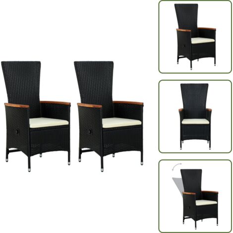 Sedie da patio - vidaXL Sedie da Esterno 2 pz con Cuscini in Polyrattan Nere - Poltrona reclinabile