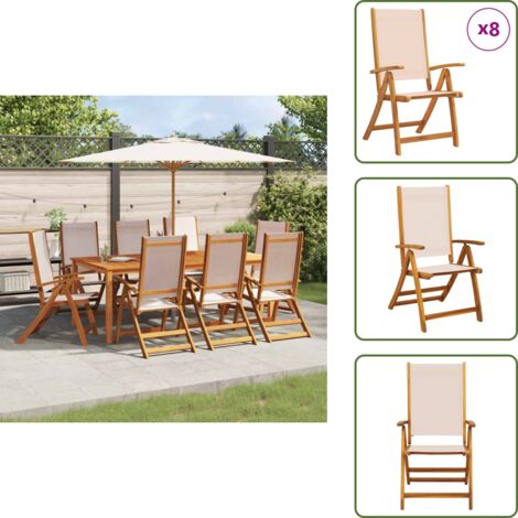 Sedie da patio - vidaXL Sedie da Giardino Pieghevoli 8 pz Massello d'Acacia e Textilene - Sedie da terrazza