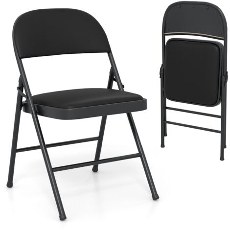 Sedie da pieghevoli imbottite pranzo metallo impilabili PVC set 2 Nero