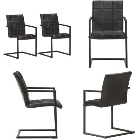Sedie da Pranzo a Sbalzo 2 pz Nere in Vera Pelle - Sedia cantilever - Sedia in vera pelle