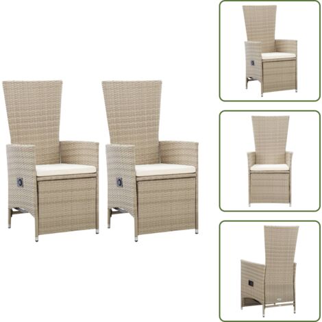 Sedie da pranzo all'aperto - vidaXL Sedie da Giardino Reclinabili 2 pz con Cuscini Polyrattan Beige - Sedie in rattan